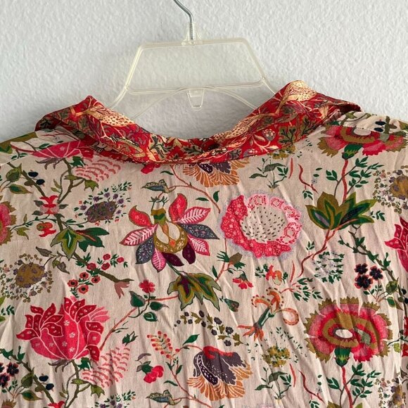 Soft Surroundings Afternoon Tea Floral Tunic Blouse Size Medium Orange Green Tan - Picture 9 of 10